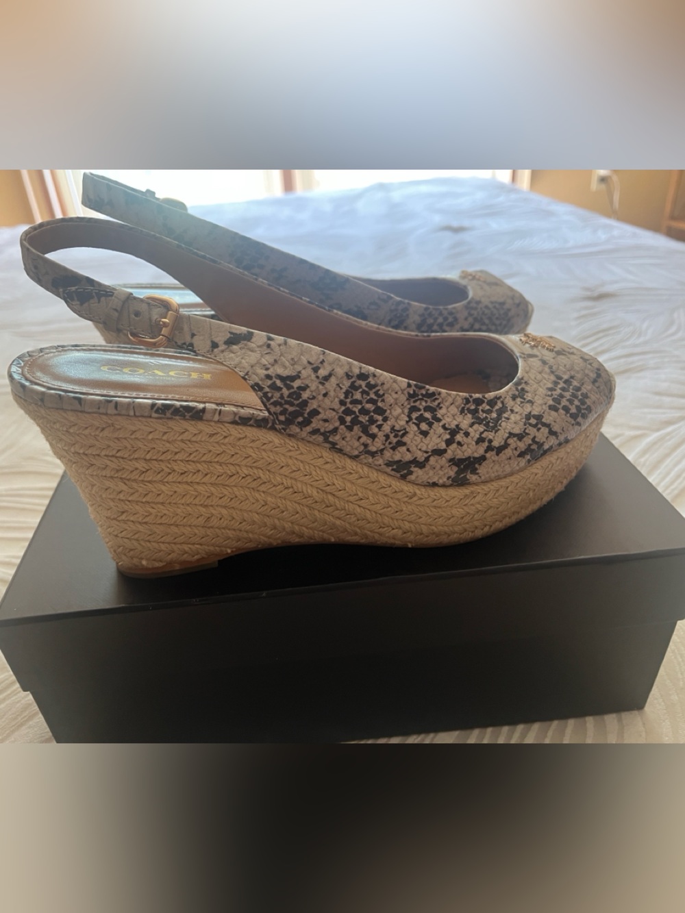 Coach Snake-Print Slingback Pumps in Black and Cream - Picture 3 of 3